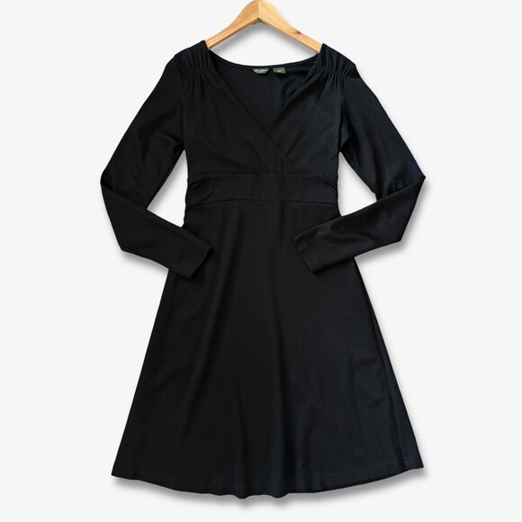 Eddie Bauer Dresses & Skirts - Eddie Bauer Faux Wrap Long Sleeve Black Dress Womens Size Small Travel Comfycore